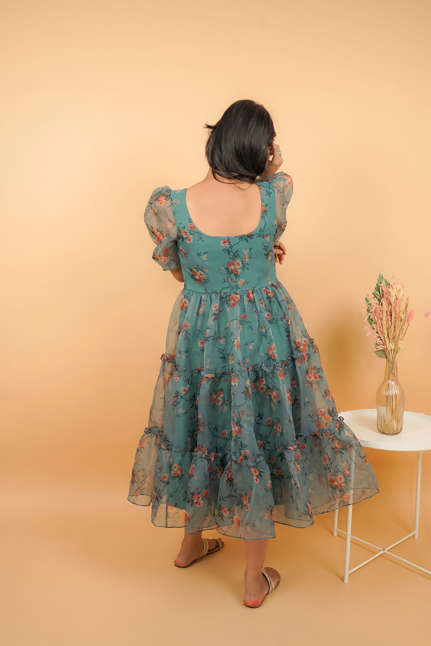 Green Floral Organza midi