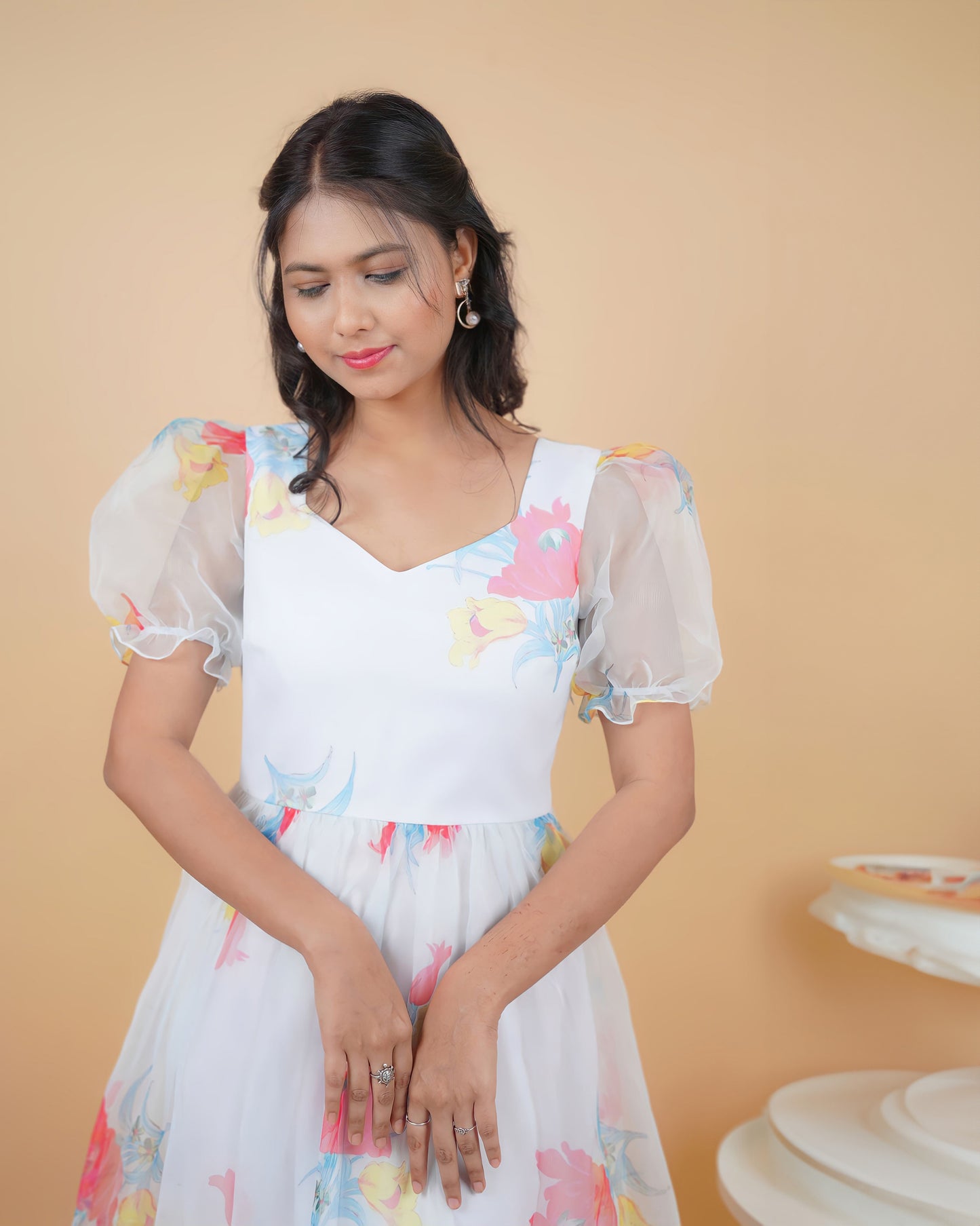 White Floral Organza