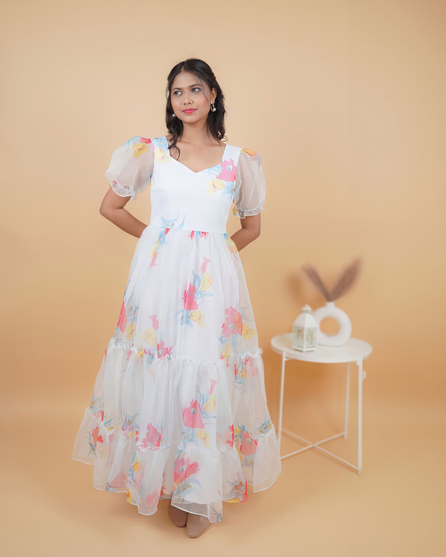 White Floral Organza