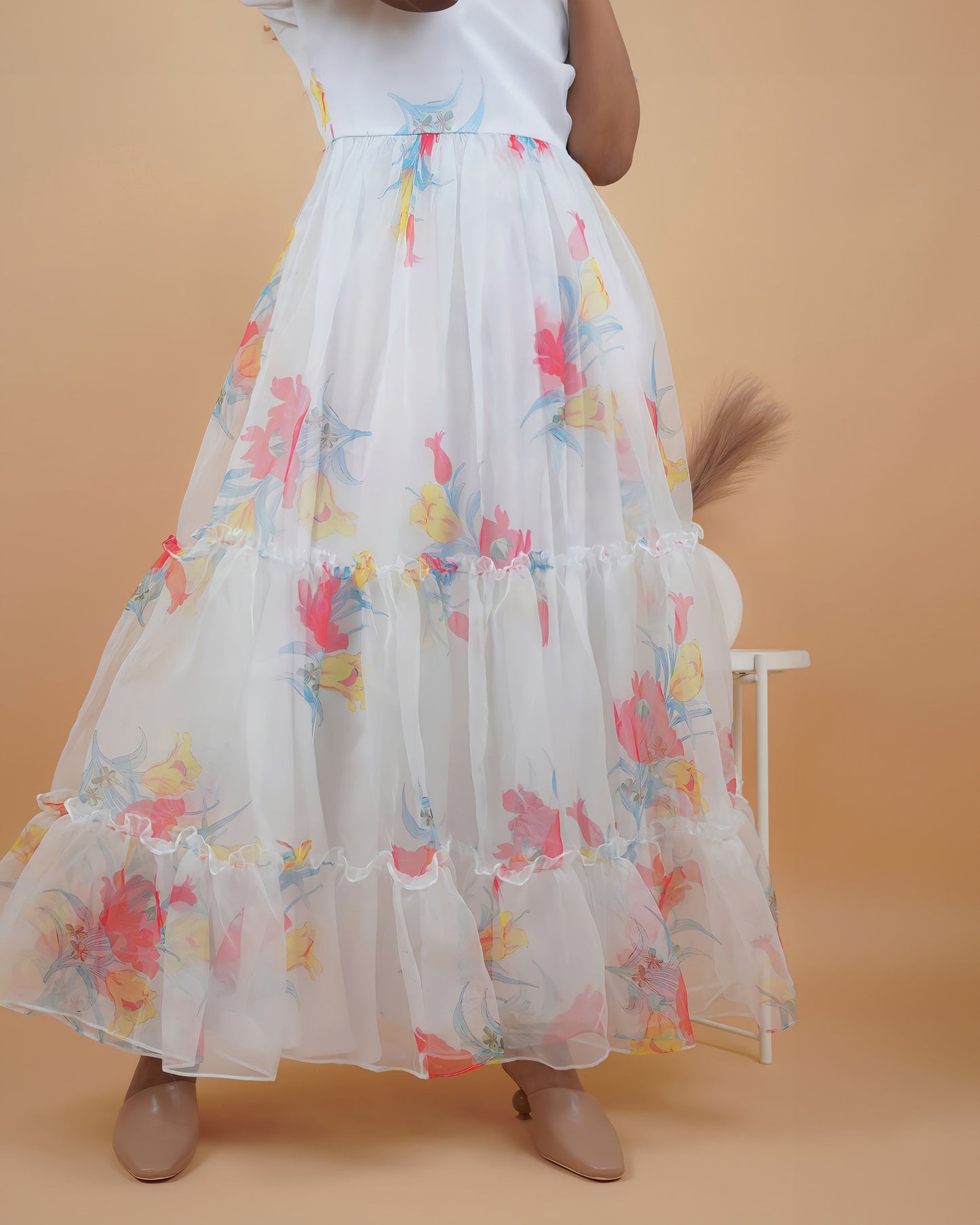 White Floral Organza