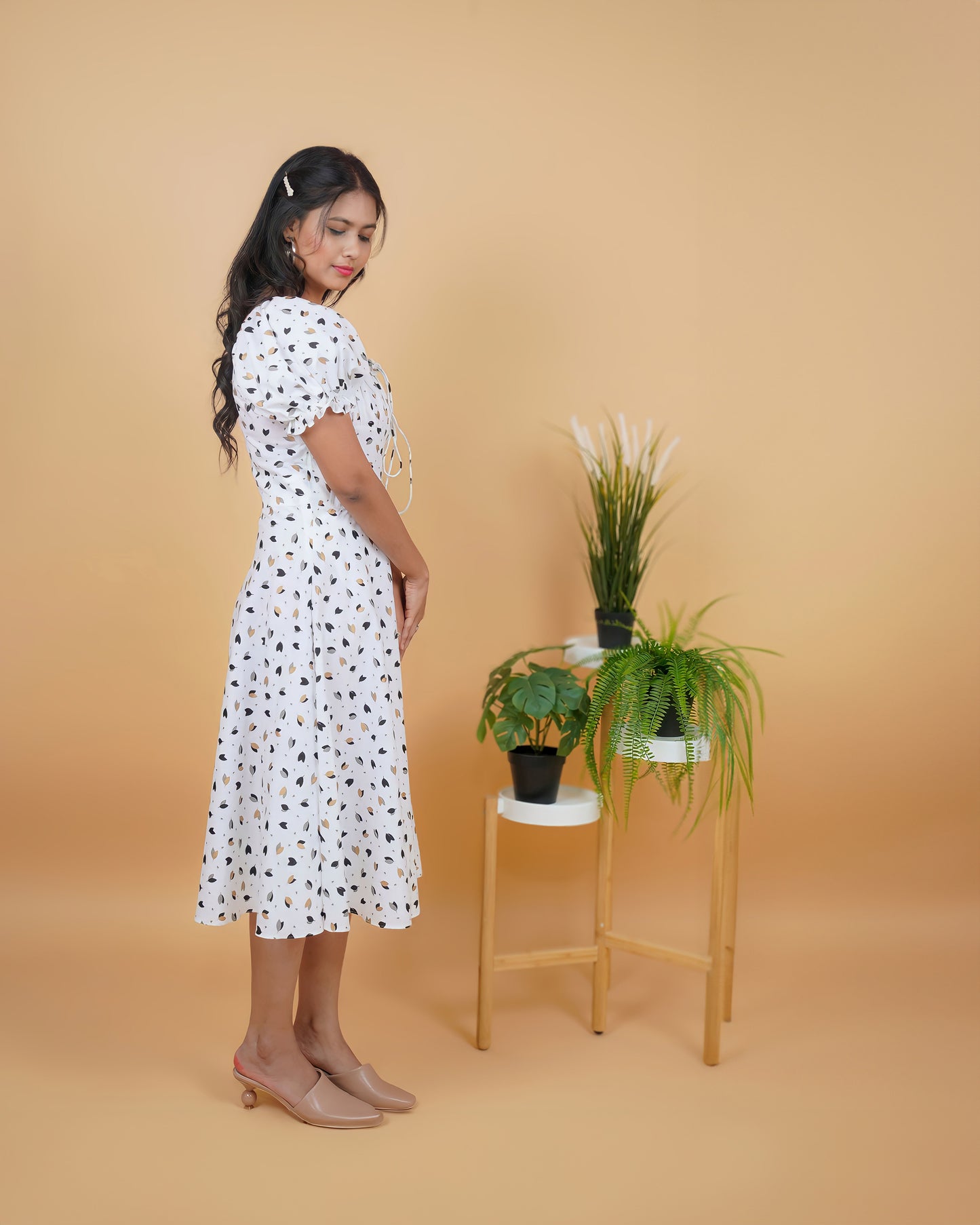 White cotton printed dress