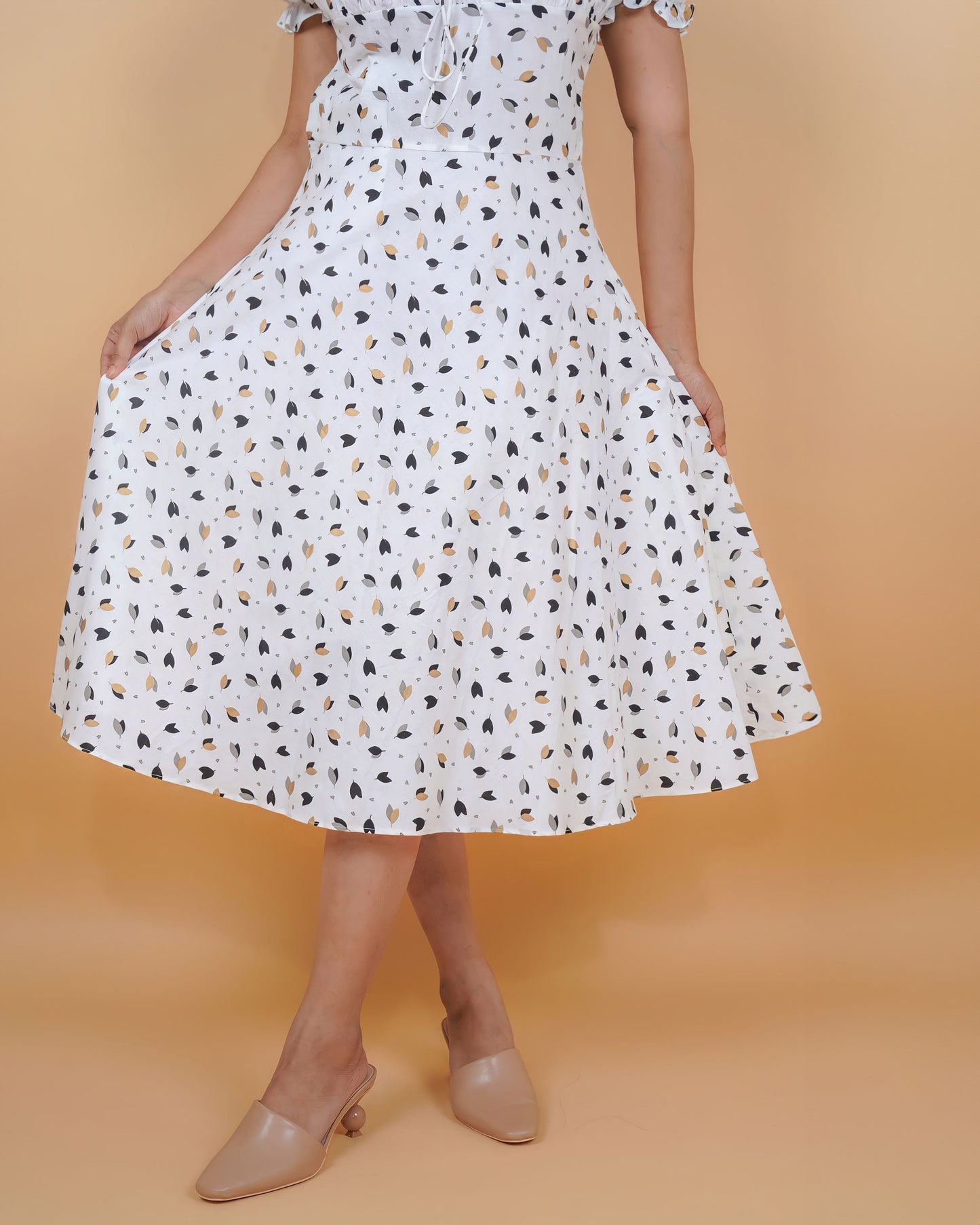 White cotton printed dress