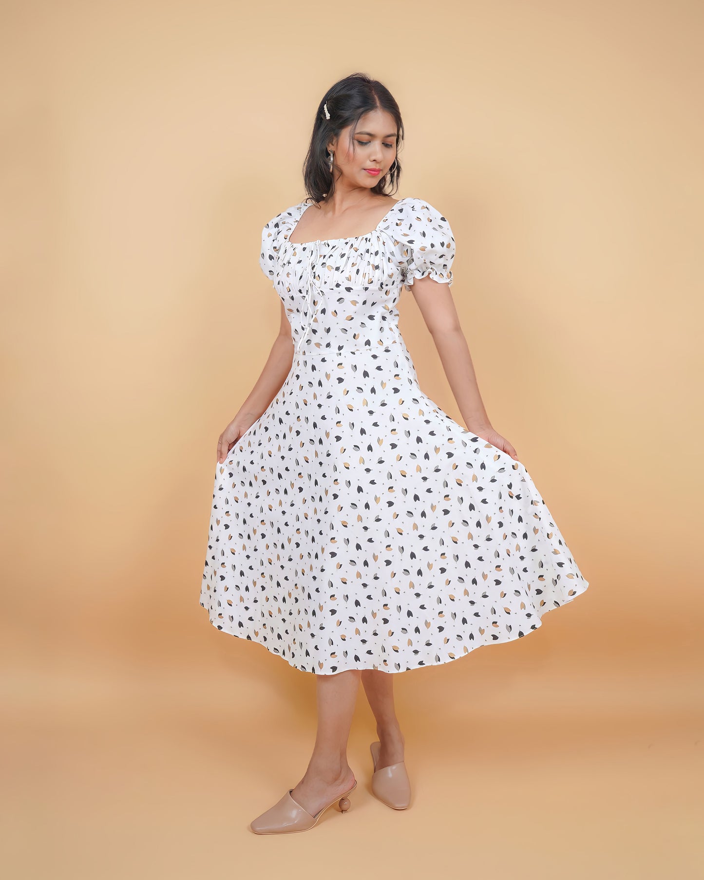White cotton printed dress