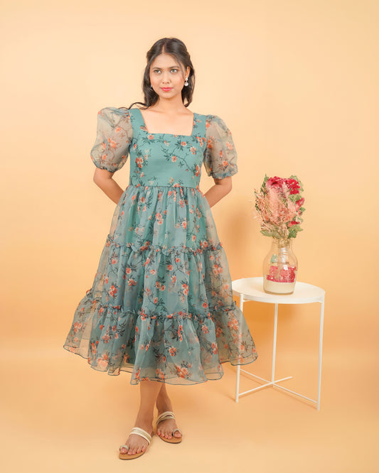 Green Floral Organza midi