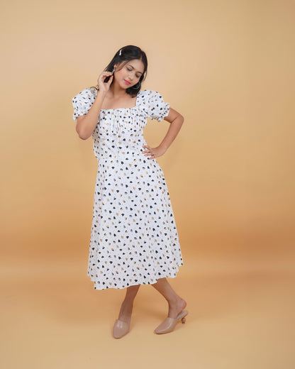 White cotton  printed dress