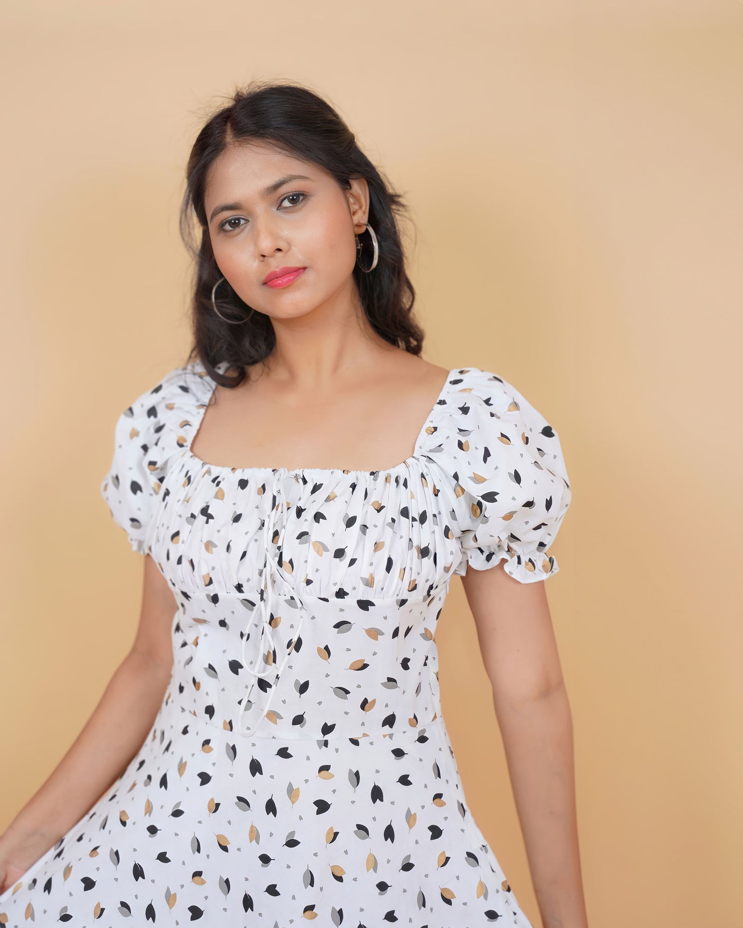 White cotton  printed dress