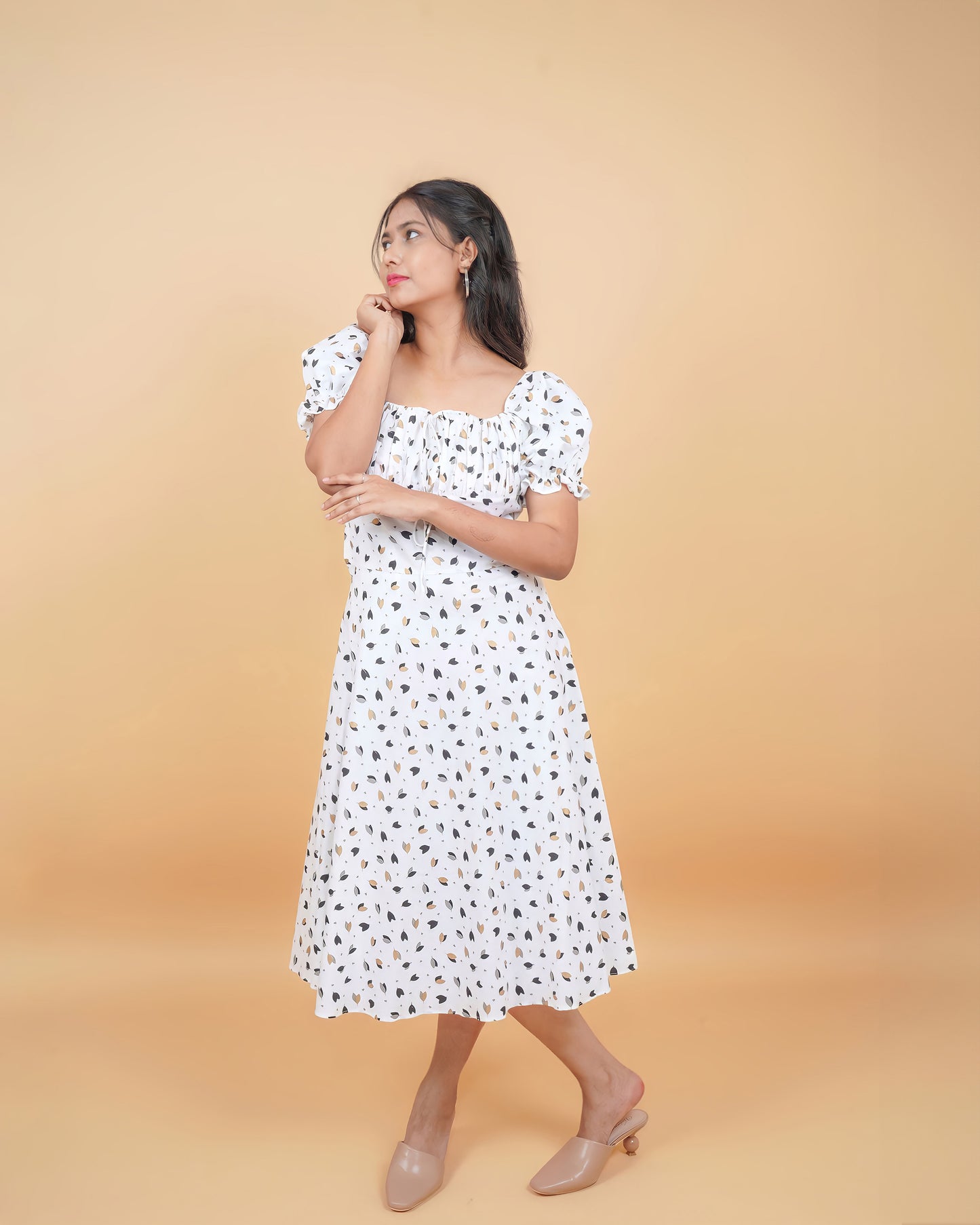 White cotton  printed dress